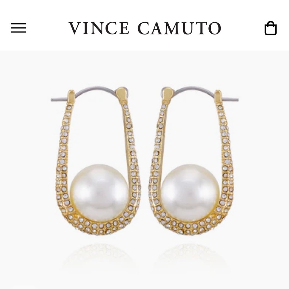 Goldtone Crystal Stone Pearl Hoop Earrings